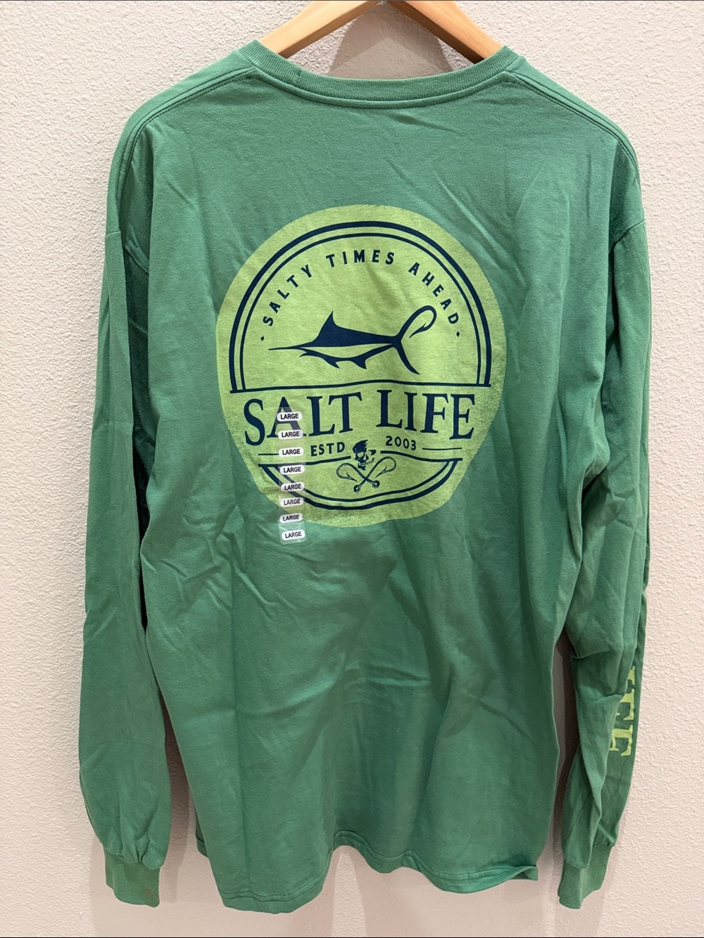 Salt Life Green Long Sleeve Pocket Tee with Yellow Chest Logo - Picture 4 of 5